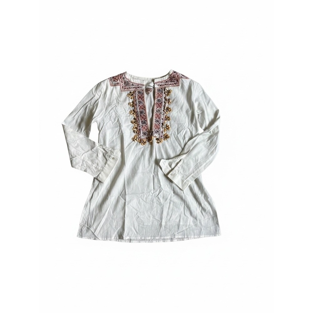 NWT $730 Roberto Cavalli Tunic XL White Embroidered Sequin Boho Luxury Top
